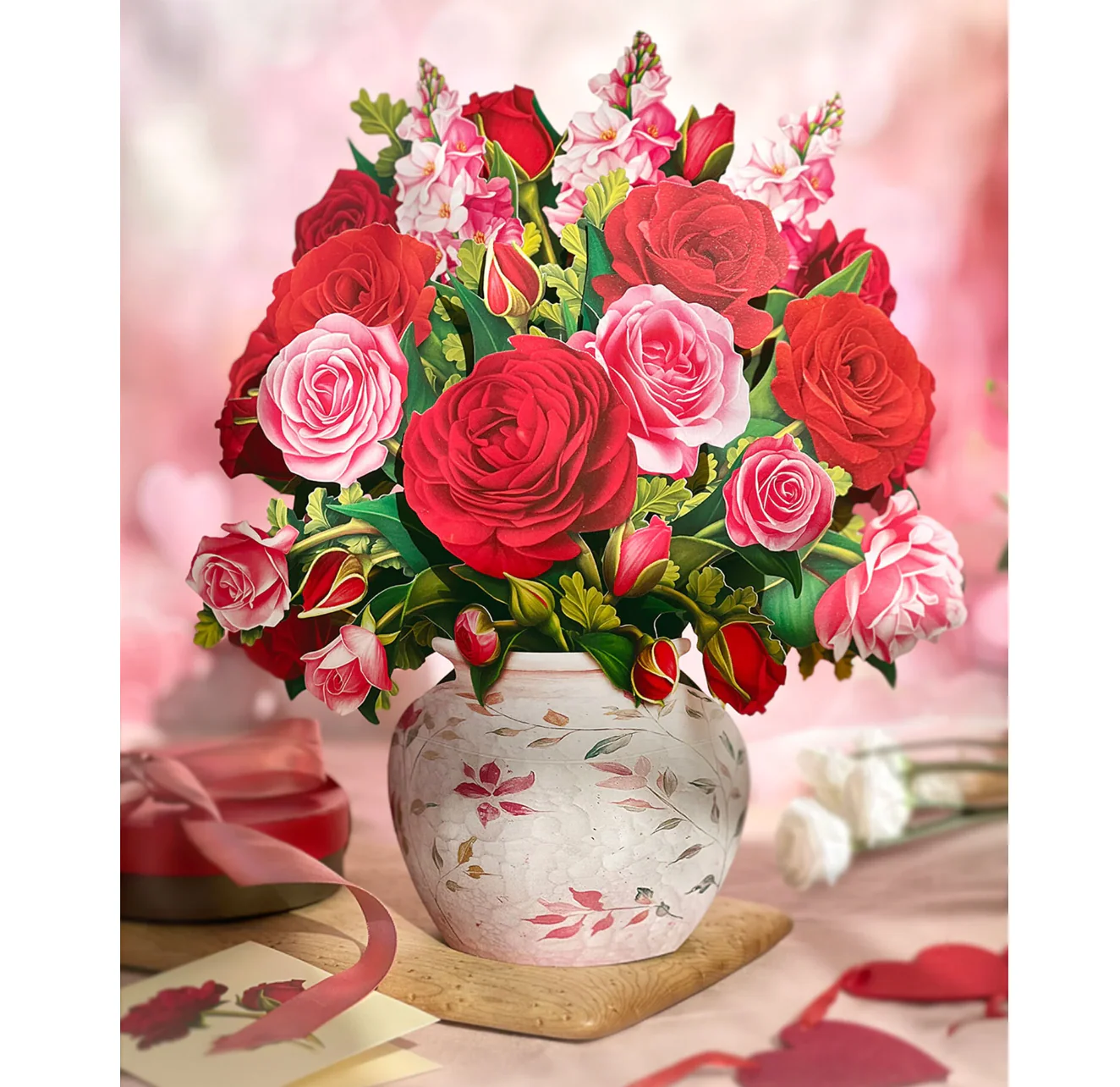 Fresh Cut Paper 3D Pop Up Flower Greeting Note Card – Blooming Roses – 6" x 5" - Image 5
