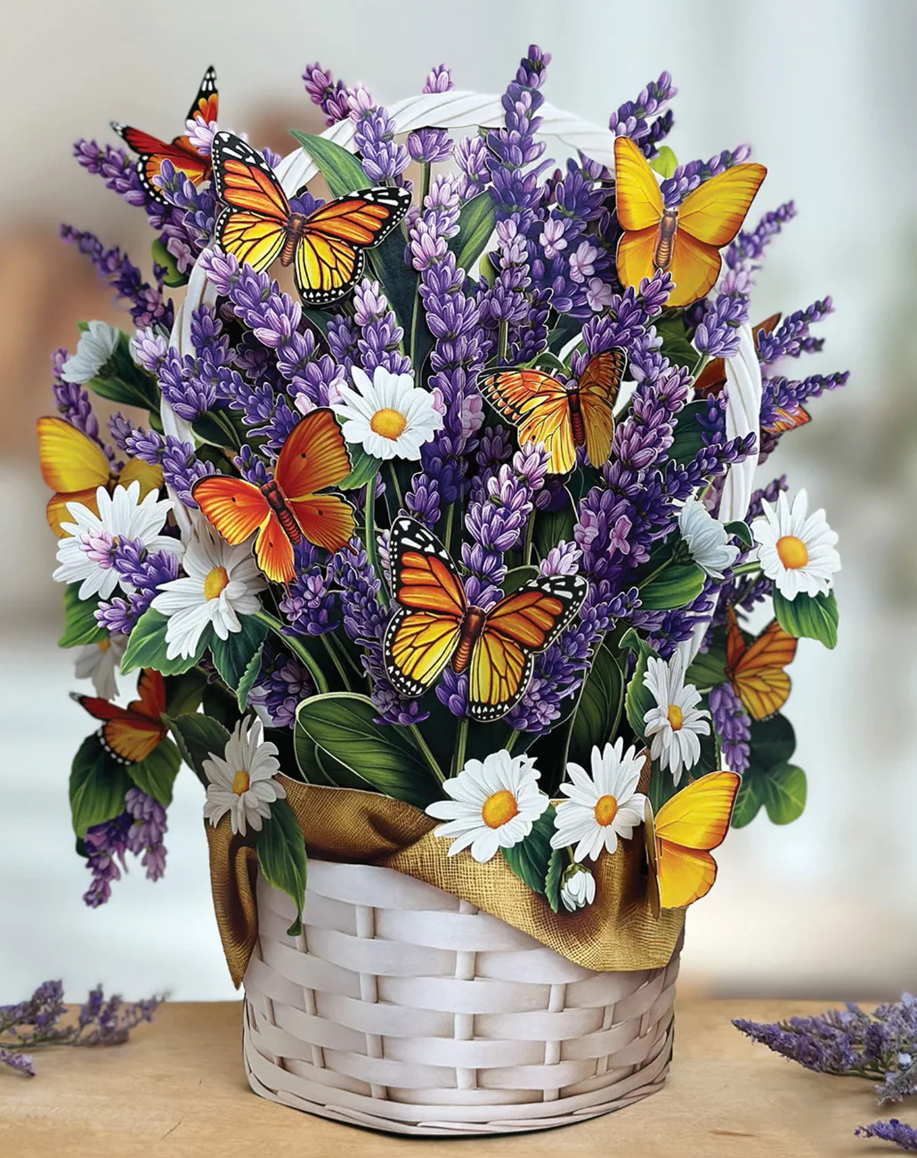 Fresh Cut Paper 3D Pop Up Flower Greeting Note Card – Lavender & Butterflies – 6" x 5" - Image 6