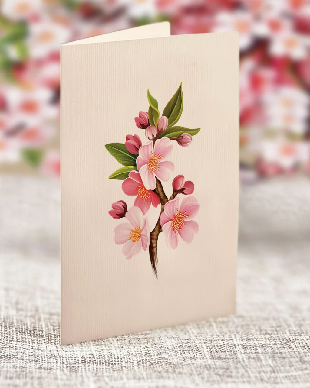 Fresh Cut Paper 3D Pop Up Flower Greeting Note Card – Mini Japanese Cherry Blossoms – 6" x 5" - Image 3