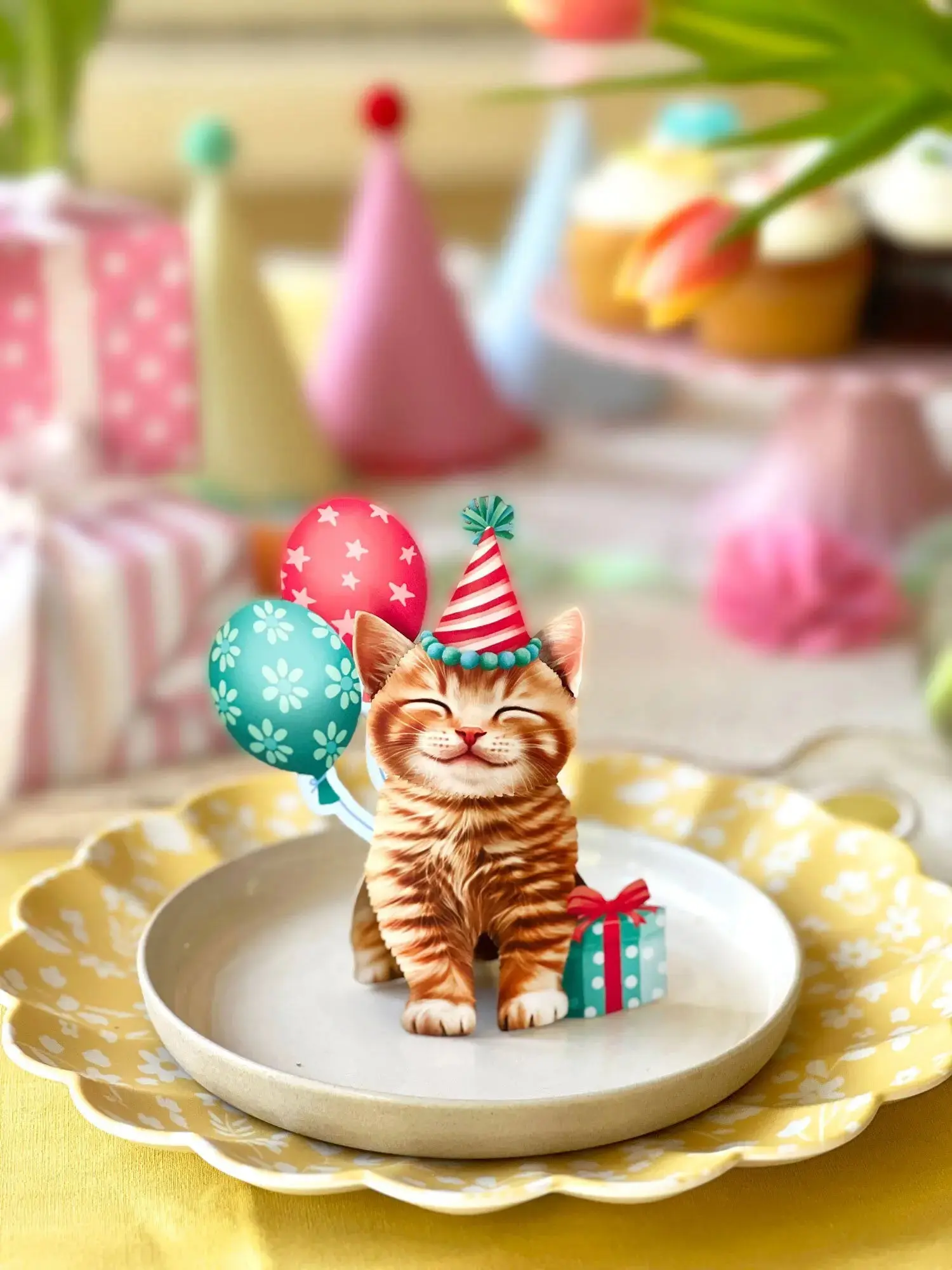 Fresh Cut Paper 3D Pop Up Greeting Note Card β Birthday Kitten β 5.5" x 4.5" - Image 3