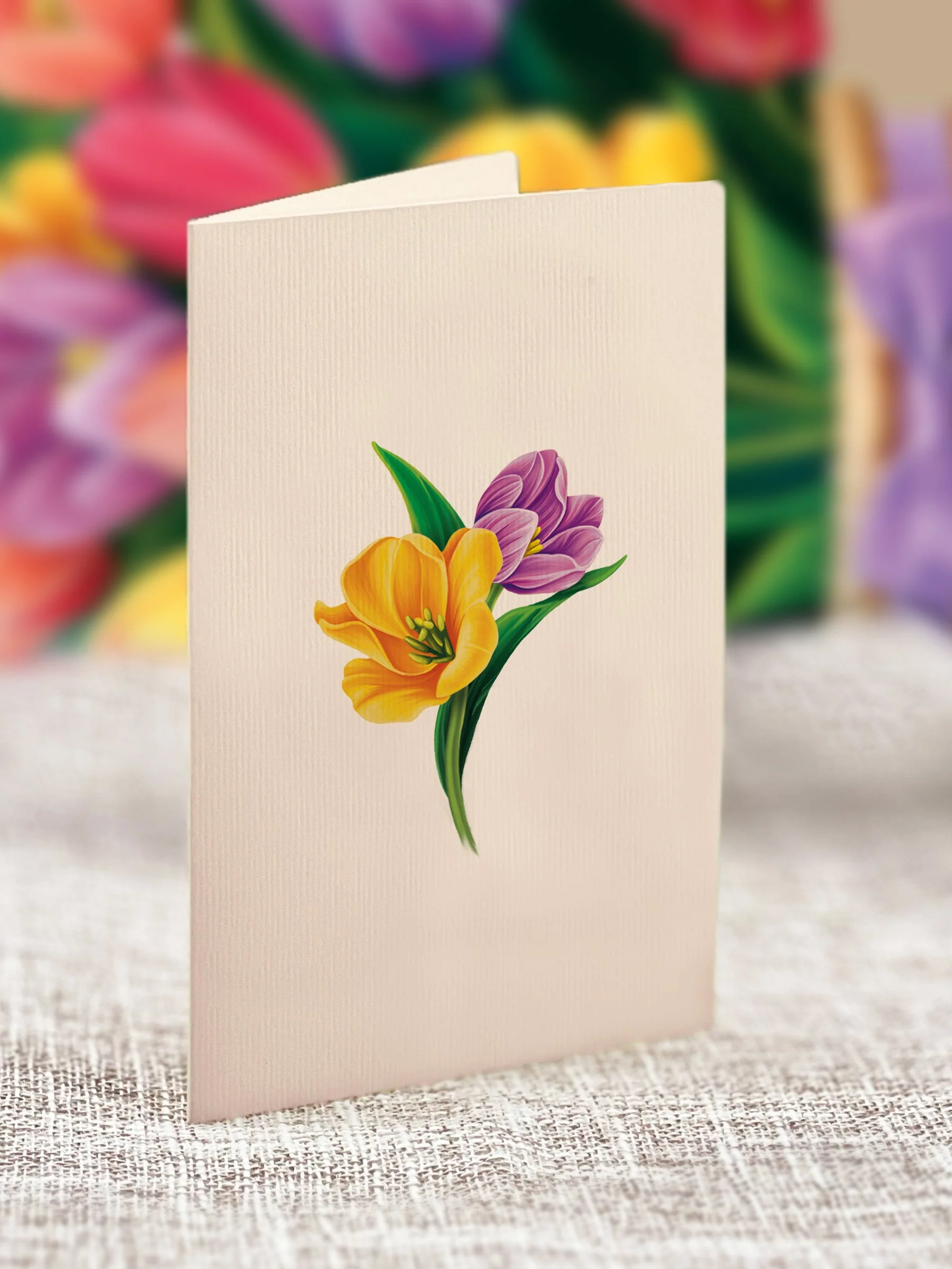 Fresh Cut Paper 3D Pop Up Flower Greeting Note Card – Festive Tulips – 6" x 5" - Image 3