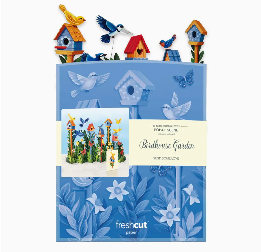 Fresh Cut Paper Mini 3D Pop Up Greeting Note Card β Birdhouse Garden β 6" x 5" - Image 2