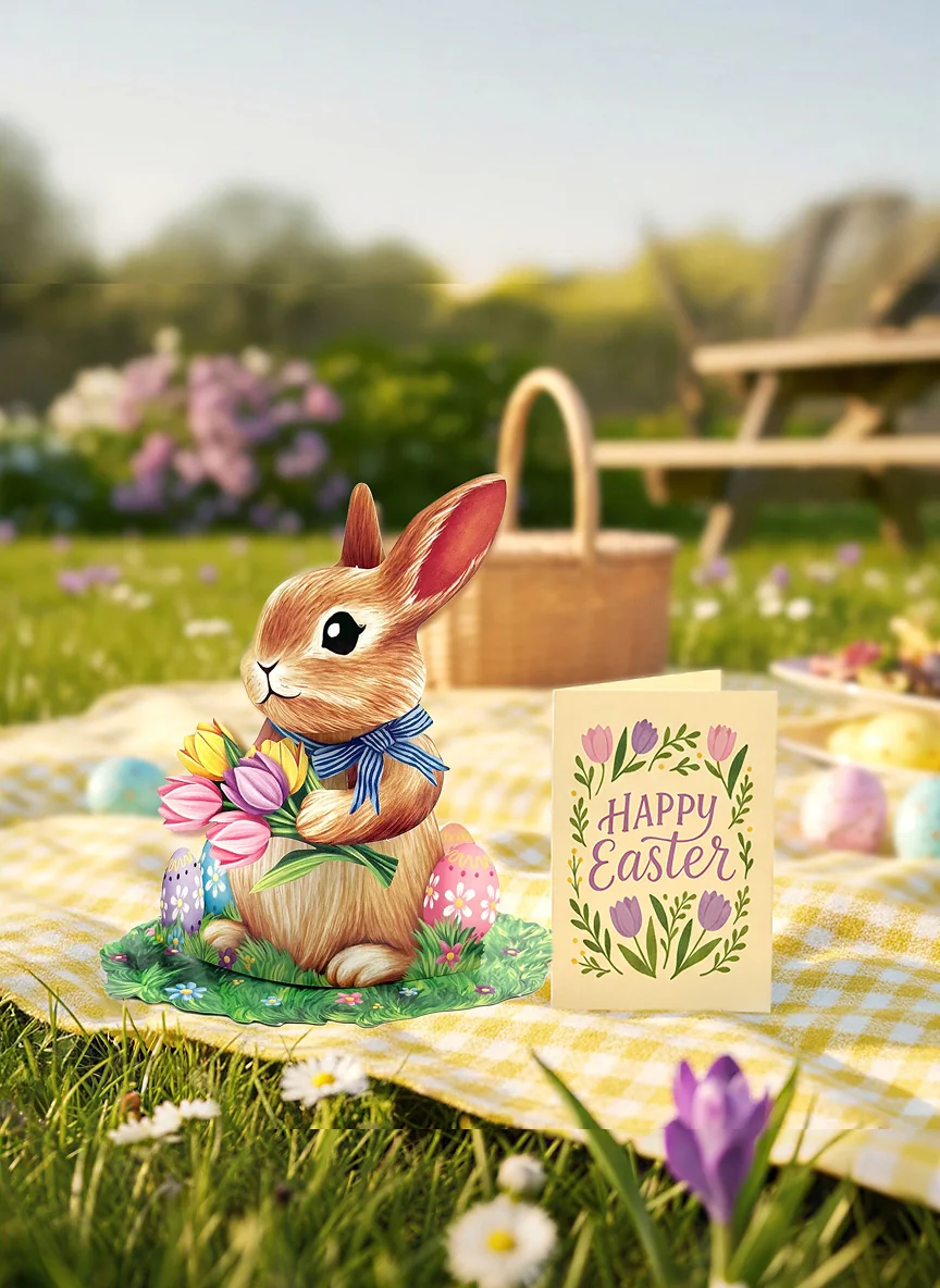 Fresh Cut Paper Mini 3D Pop Up Greeting Note Card – Bunny – 6" x 5" - Image 4