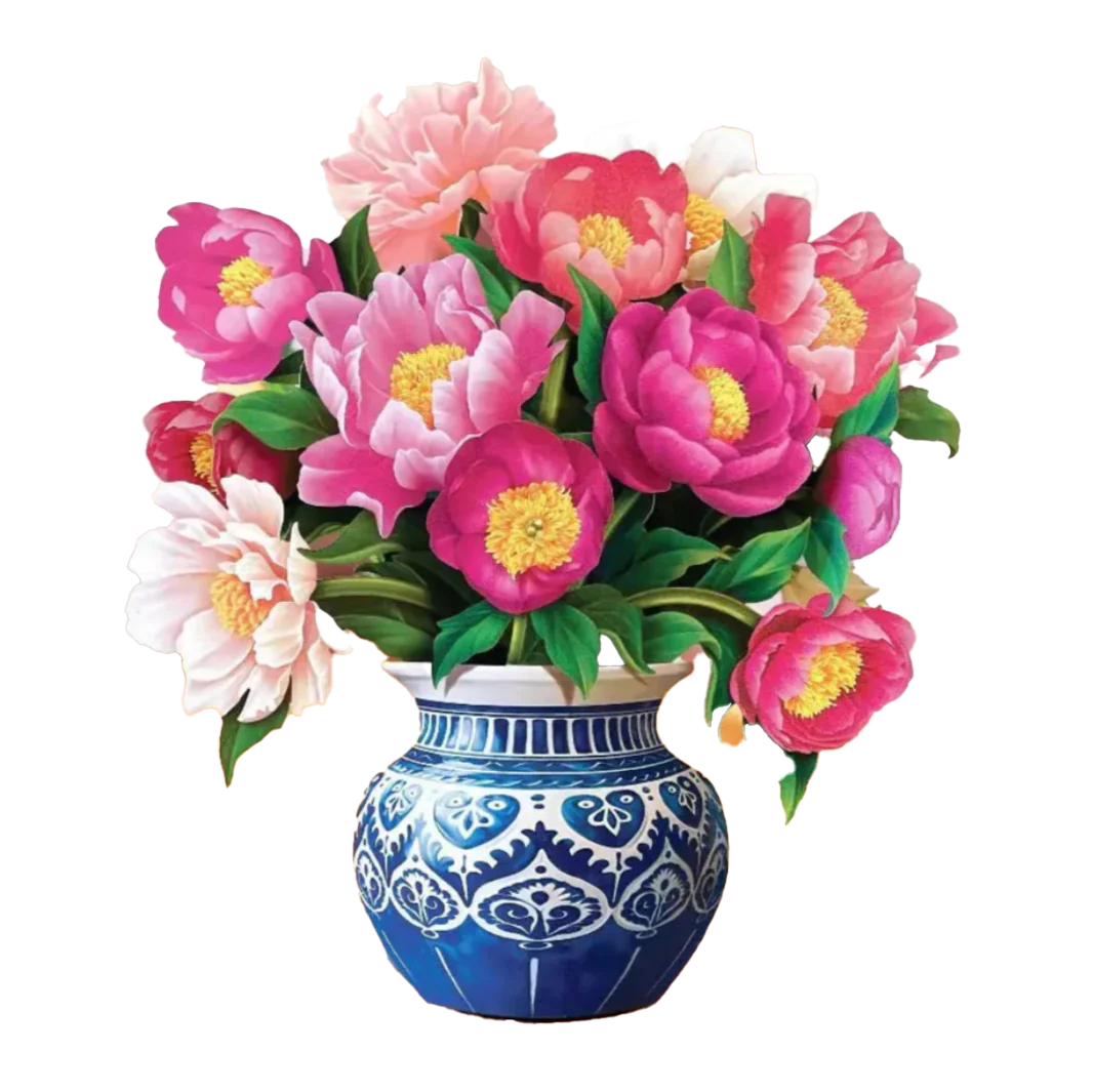 Fresh Cut Paper Mini 3D Pop Up Greeting Note Card –  Peony Paradise – 6" x 5"