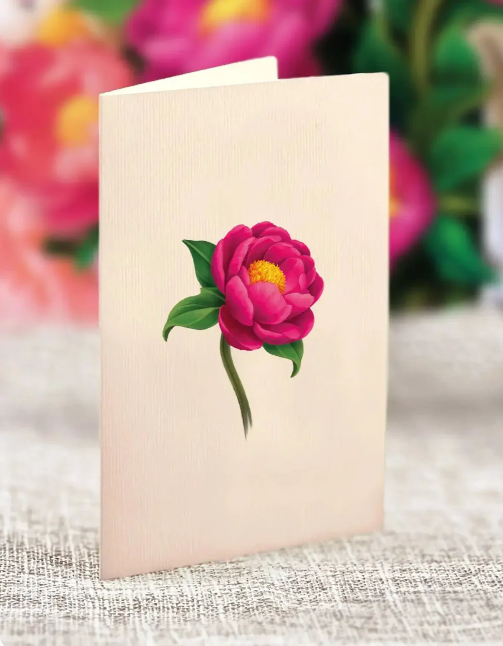 Fresh Cut Paper Mini 3D Pop Up Greeting Note Card –  Peony Paradise – 6" x 5" - Image 2