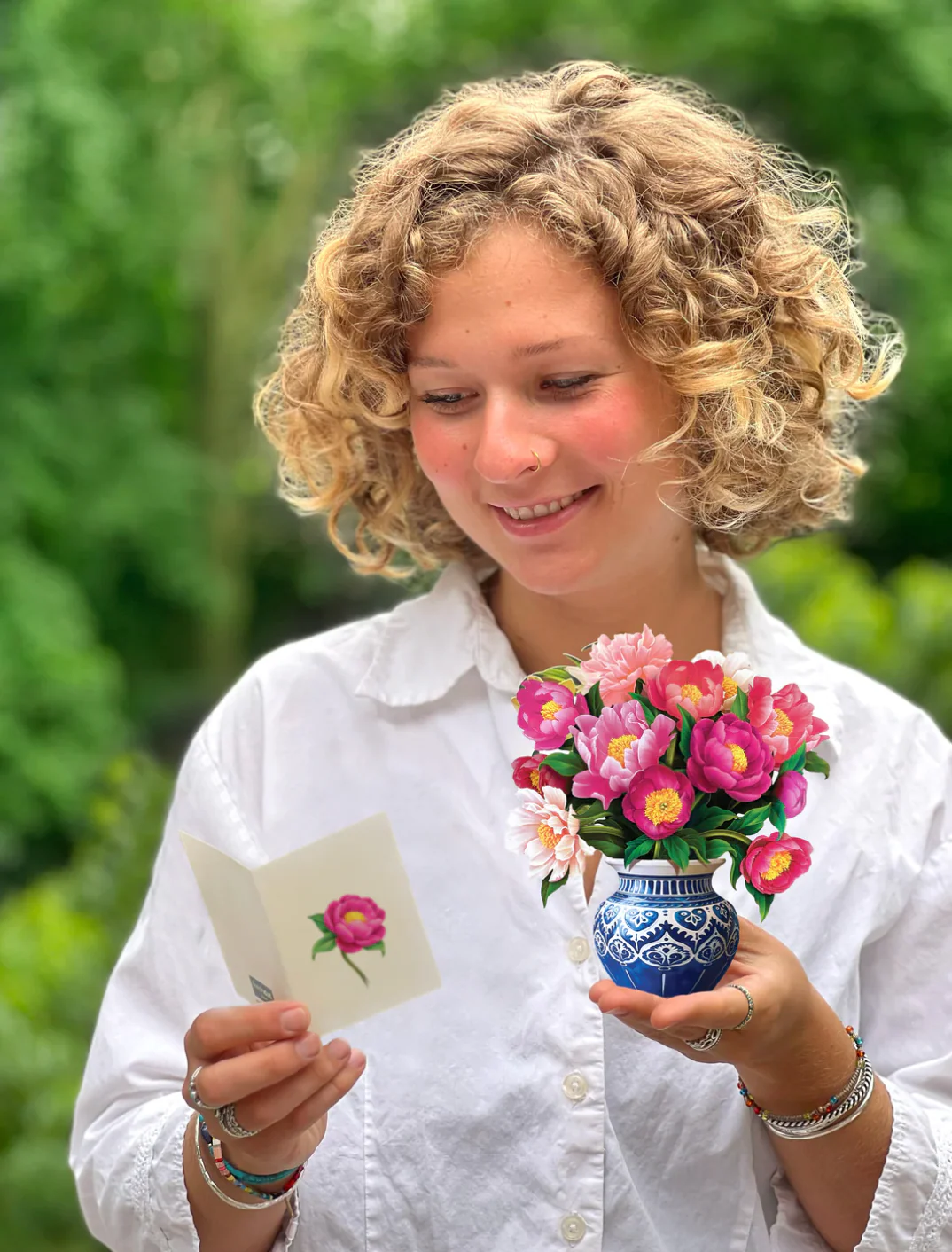 Fresh Cut Paper 3D Pop Up Flower Greeting Note Card – Peony Paradise – 6" x 5" - Image 5