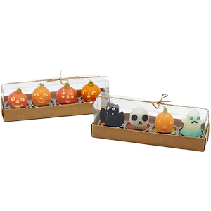 Friendly Halloween Pumpkin & Friends T-Light Candles – Box of 4 – 2 Assorted Styles