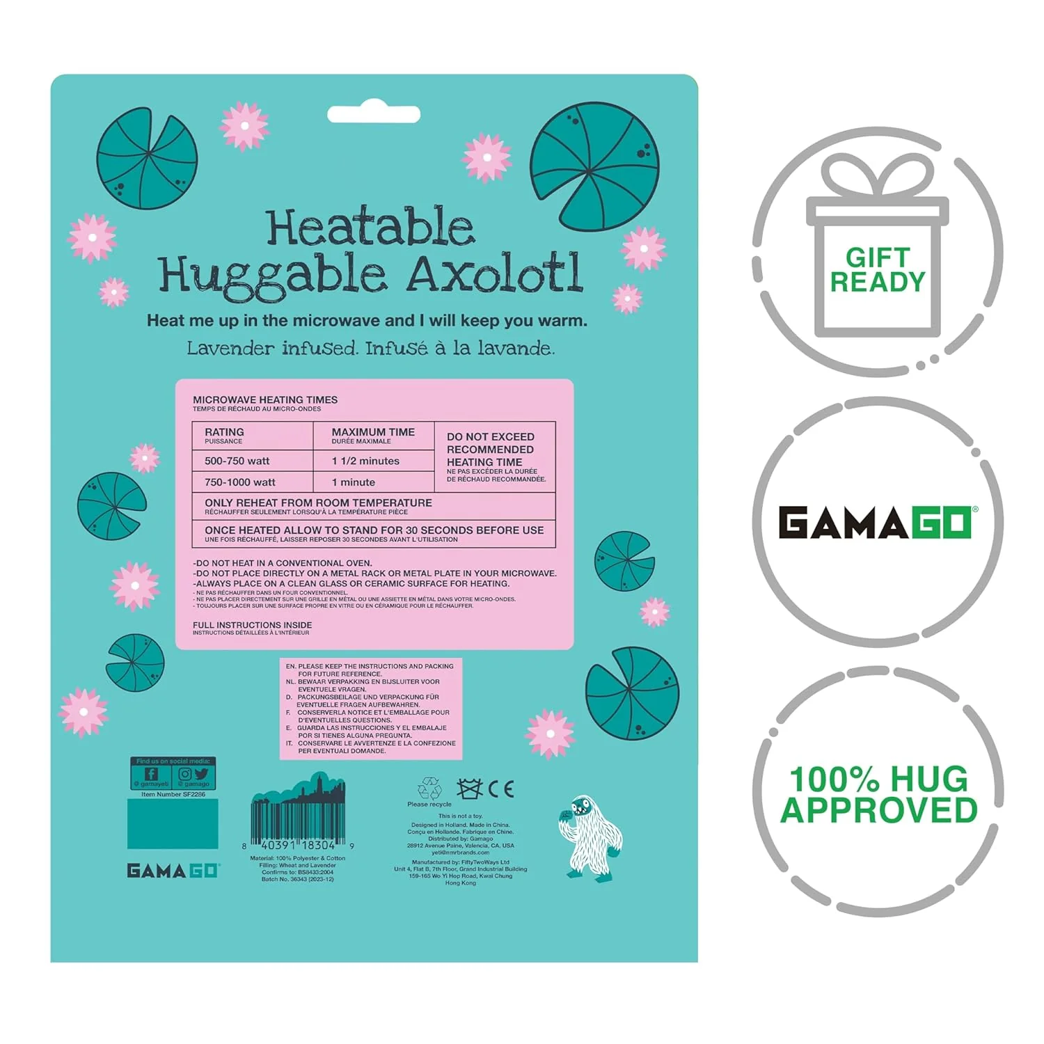 GAMAGO Microwavable Heating Pad & Huggable Pillow – 11" – Axolotl - Image 2