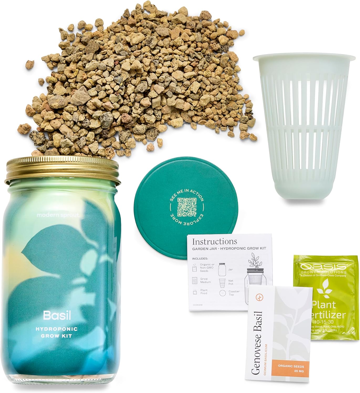 Modern Sprout Garden Jars Organic Herbs Hydroponic Indoor Grow Kit - Basil - Image 3