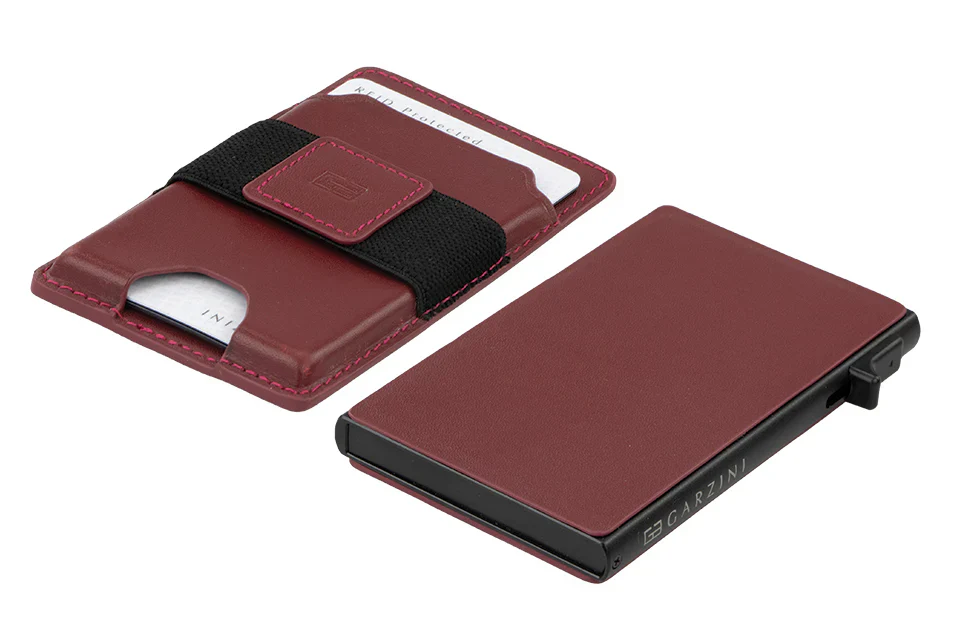 Garzini Magsafe Dual Functionality Leather Wallet & Metal Card Holder – Burgundy - Image 2