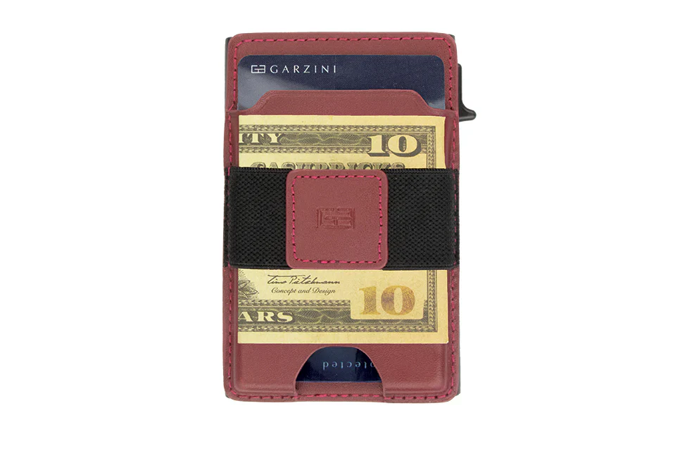 Garzini Magsafe Dual Functionality Leather Wallet & Metal Card Holder – Burgundy - Image 3