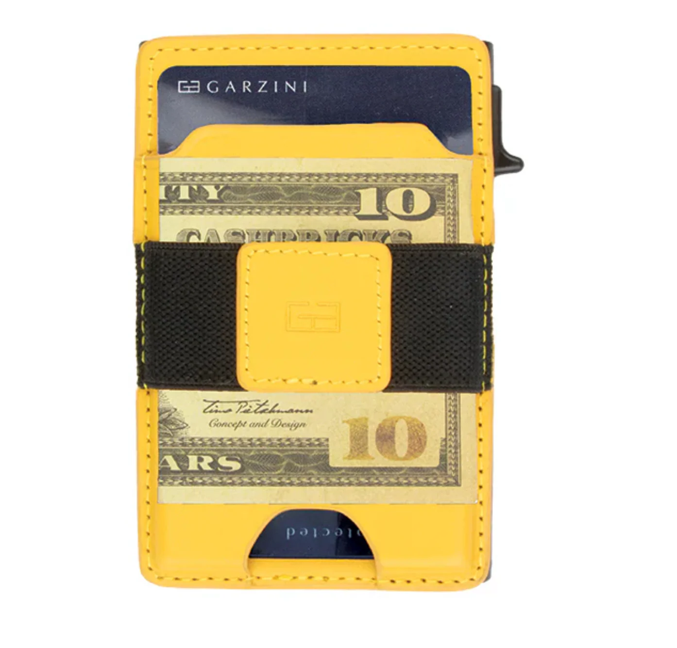 Garzini Magsafe Dual Functionality Leather Wallet & Metal Card Holder – Yellow - Image 3
