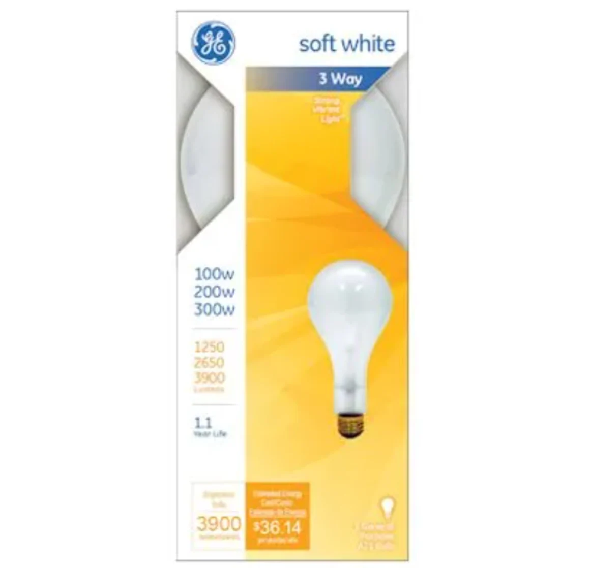 Mogul Base 3 Way Light Bulb – GE Incandescent Soft White 100/200/300
