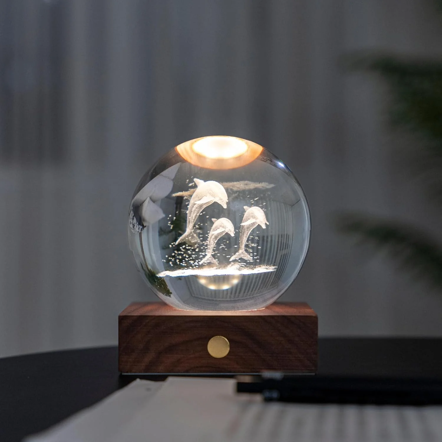 Gingko Designs Amber Crystal Paper Weight β Jumping Dolphins - Image 2