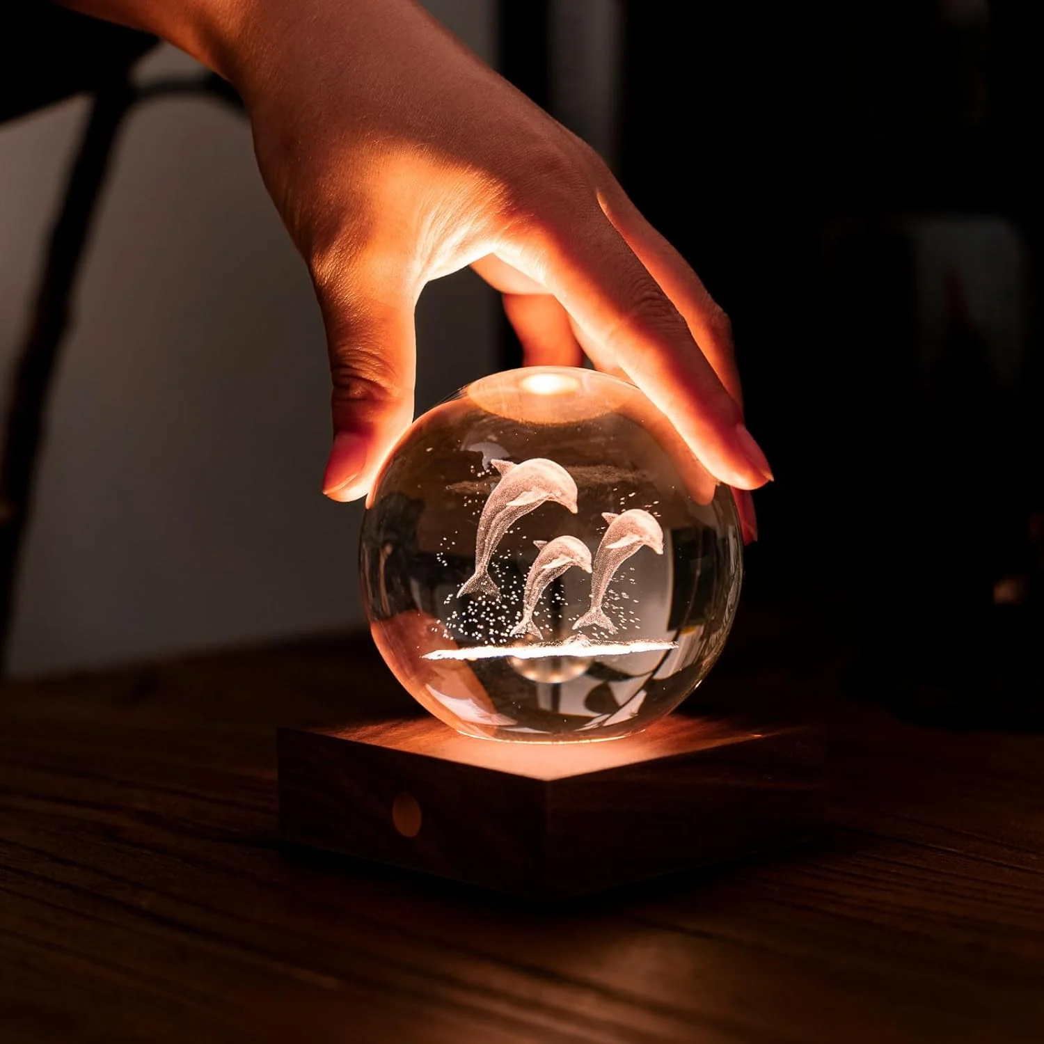 Gingko Designs Amber Crystal Paper Weight β Jumping Dolphins - Image 3