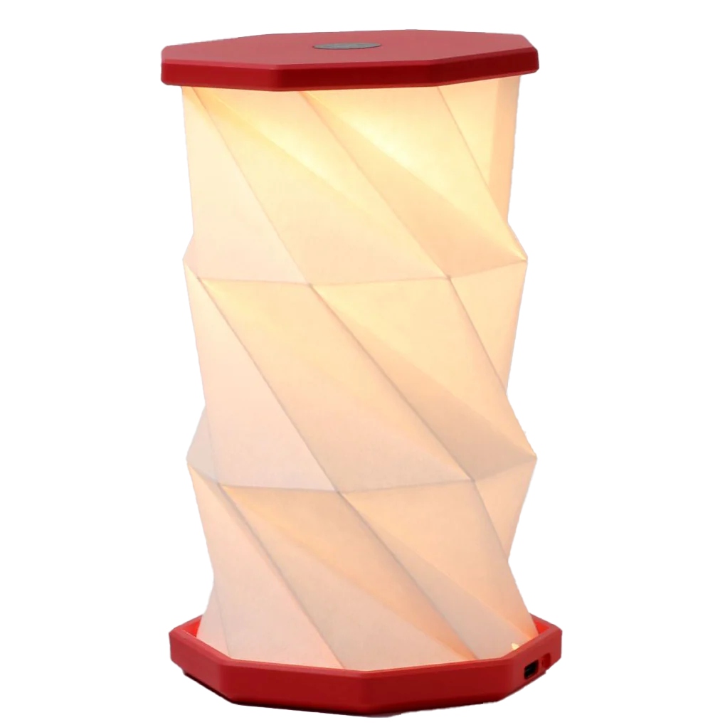 Gingko Folding Twist Mini Hexagon Lamp – Coral Red – 3.25" x 6"