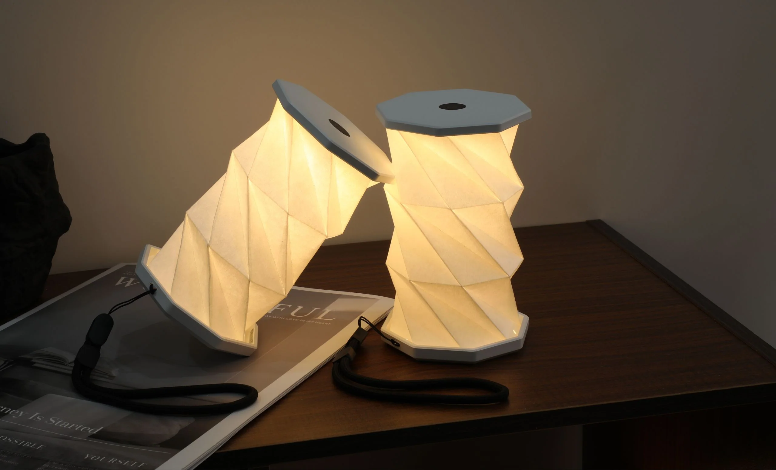 Gingko Folding Twist Mini Hexagon Lamp – Lagoon Teal – 3.25" x 6" - Image 2