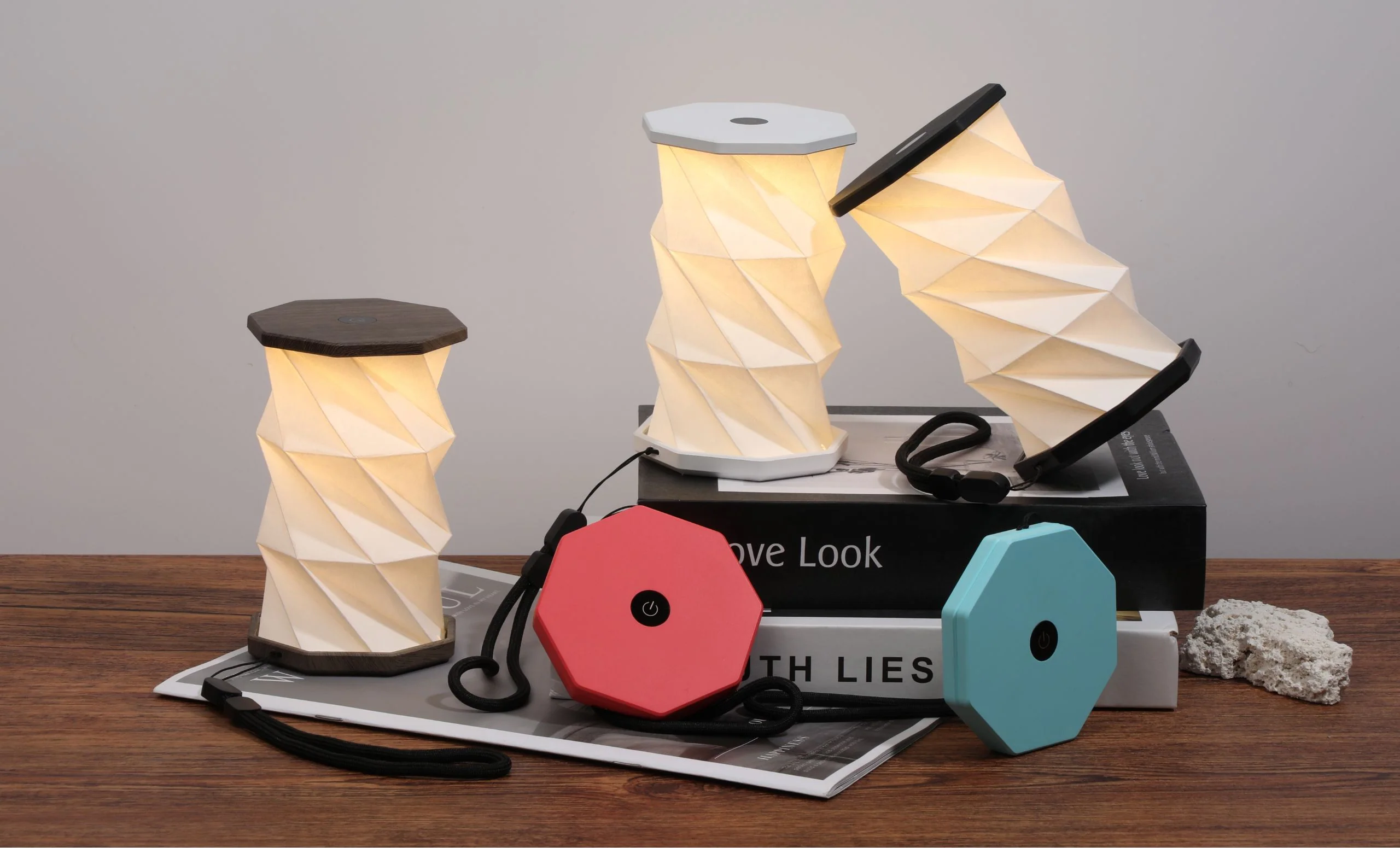 Gingko Folding Twist Mini Hexagon Lamp – Slate Black – 3.25" x 6" - Image 4