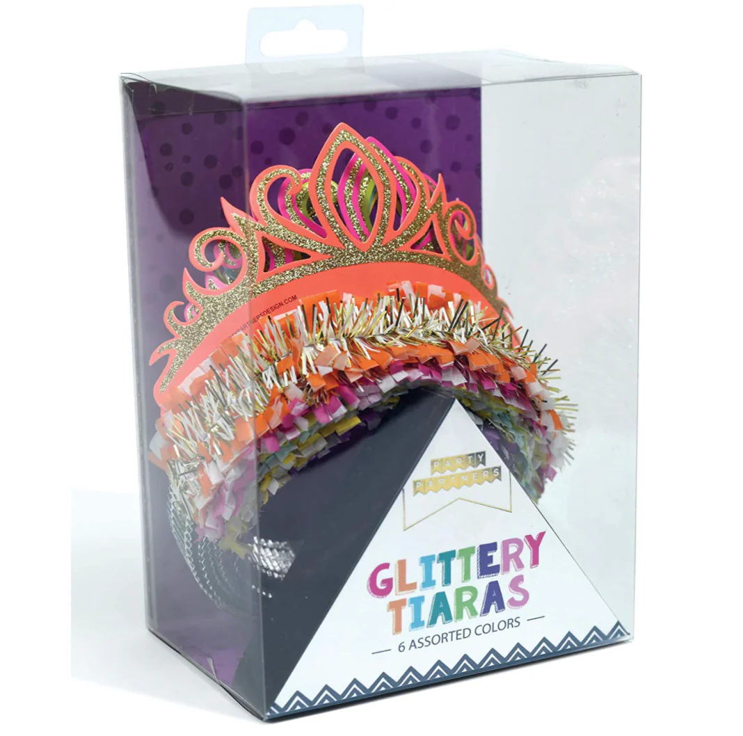 Glitter and Tinsel Tiara Hats – Assorted Colors – Set of 6 - Image 2