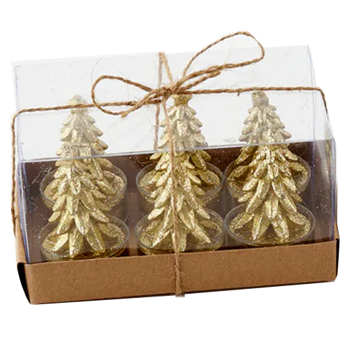 Glittered Metallic Tree Tealight Candles in Gift Box - Set of 6 – Assorted Colors – Each Box Sold Separately - Image 2