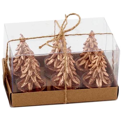 Glittered Metallic Tree Tealight Candles in Gift Box - Set of 6 – Assorted Colors – Each Box Sold Separately - Image 3