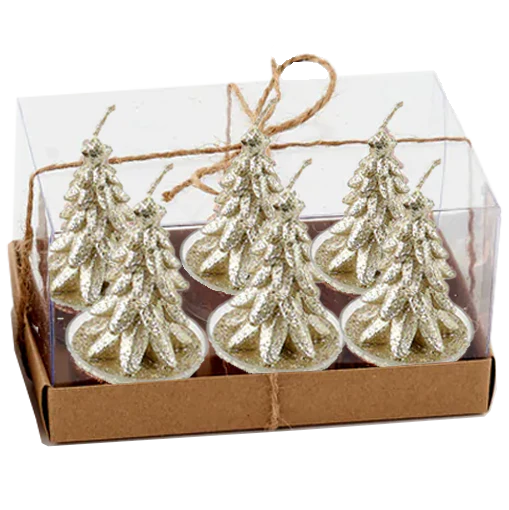 Glittered Metallic Tree Tealight Candles in Gift Box - Set of 6 – Assorted Colors – Each Box Sold Separately - Image 4