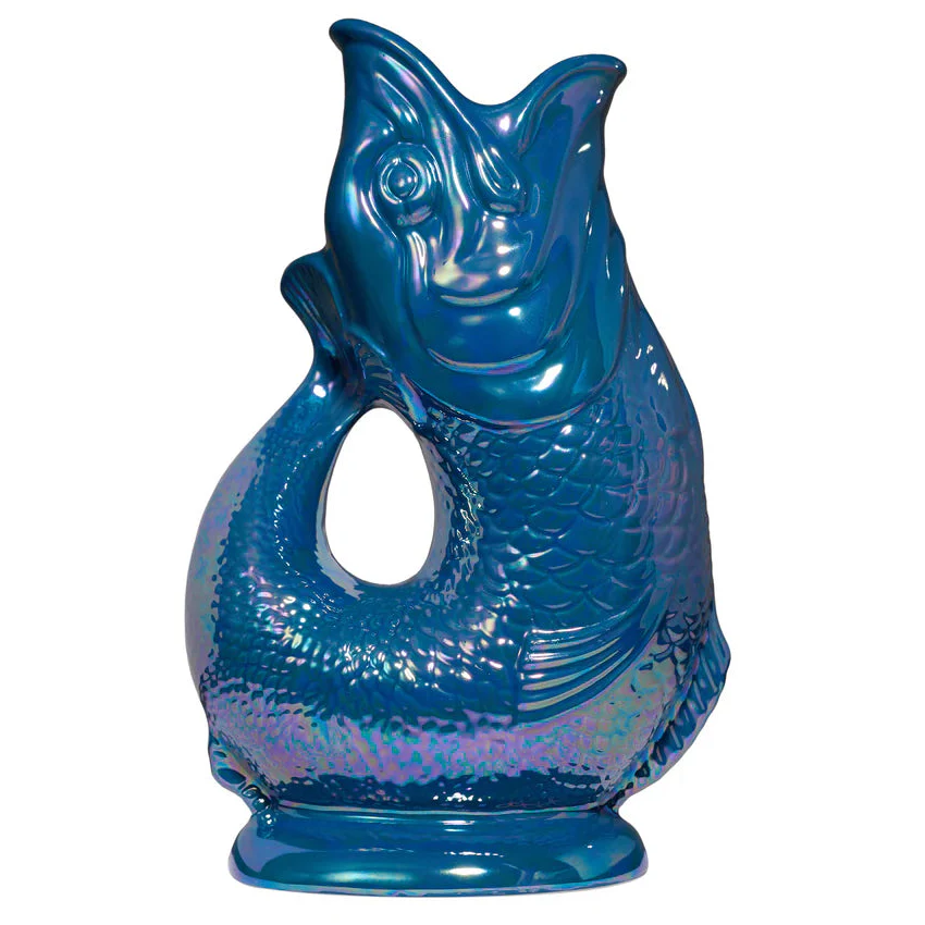 Gluggle Jug Fish Pitcher XL – Petrol Blue – 11" x 7"