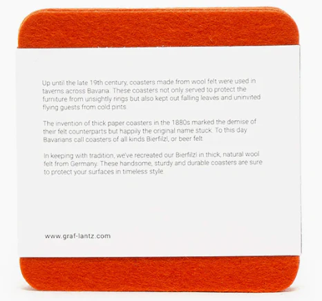 Graf Lantz Bierfilzl Square Felt Coaster – Orange – 4pk - Image 3