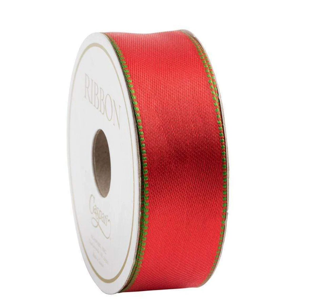 Green & Red Reversible Satin Unwired Ribbon – 1"w x 10 Yard Spool - Image 2
