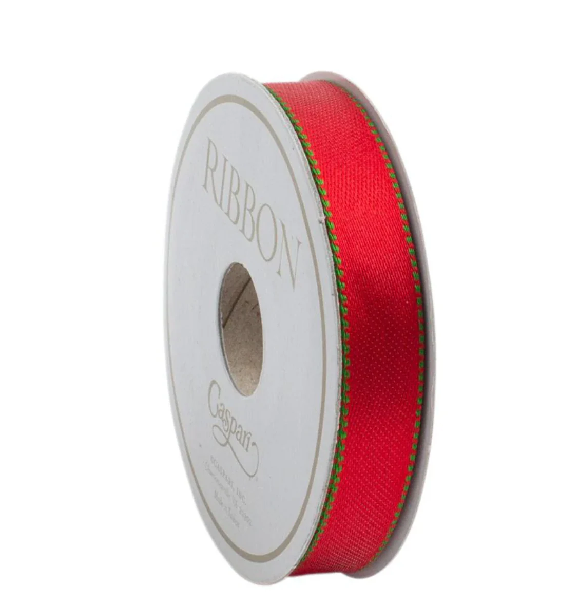 Green & Red Reversible Satin Unwired Ribbon – 0.5"w x 9 Yard Spool - Image 2
