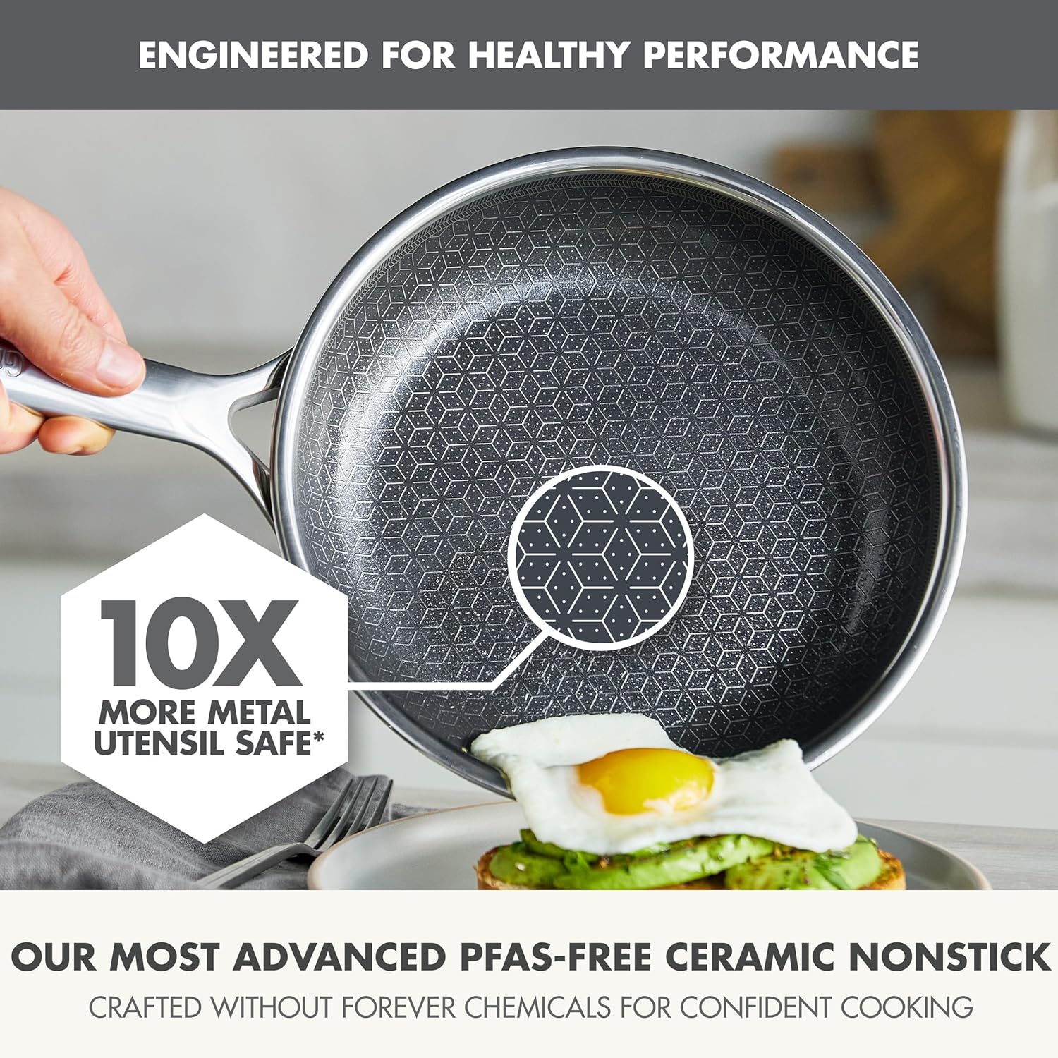GreenPan Spectra Frying Pan Skillet – Hybrid Tri-Ply Stainless Steel Ceramic Nonstick – 10" & 12" - Image 4