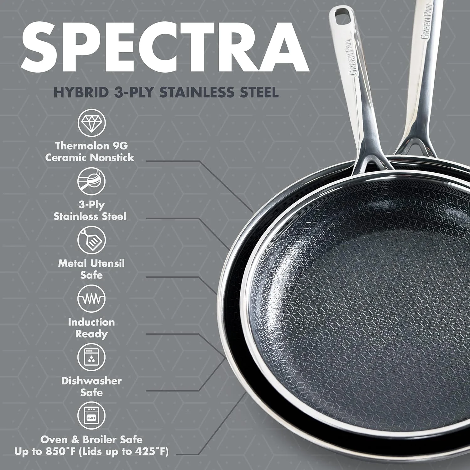 GreenPan Spectra Frying Pan Skillet – Hybrid Tri-Ply Stainless Steel Ceramic Nonstick – 10" & 12" - Image 6