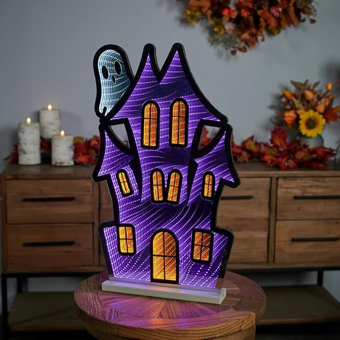 Haunted House with Ghost Infinity Light LED Halloween Decor – 23.5" - Image 2