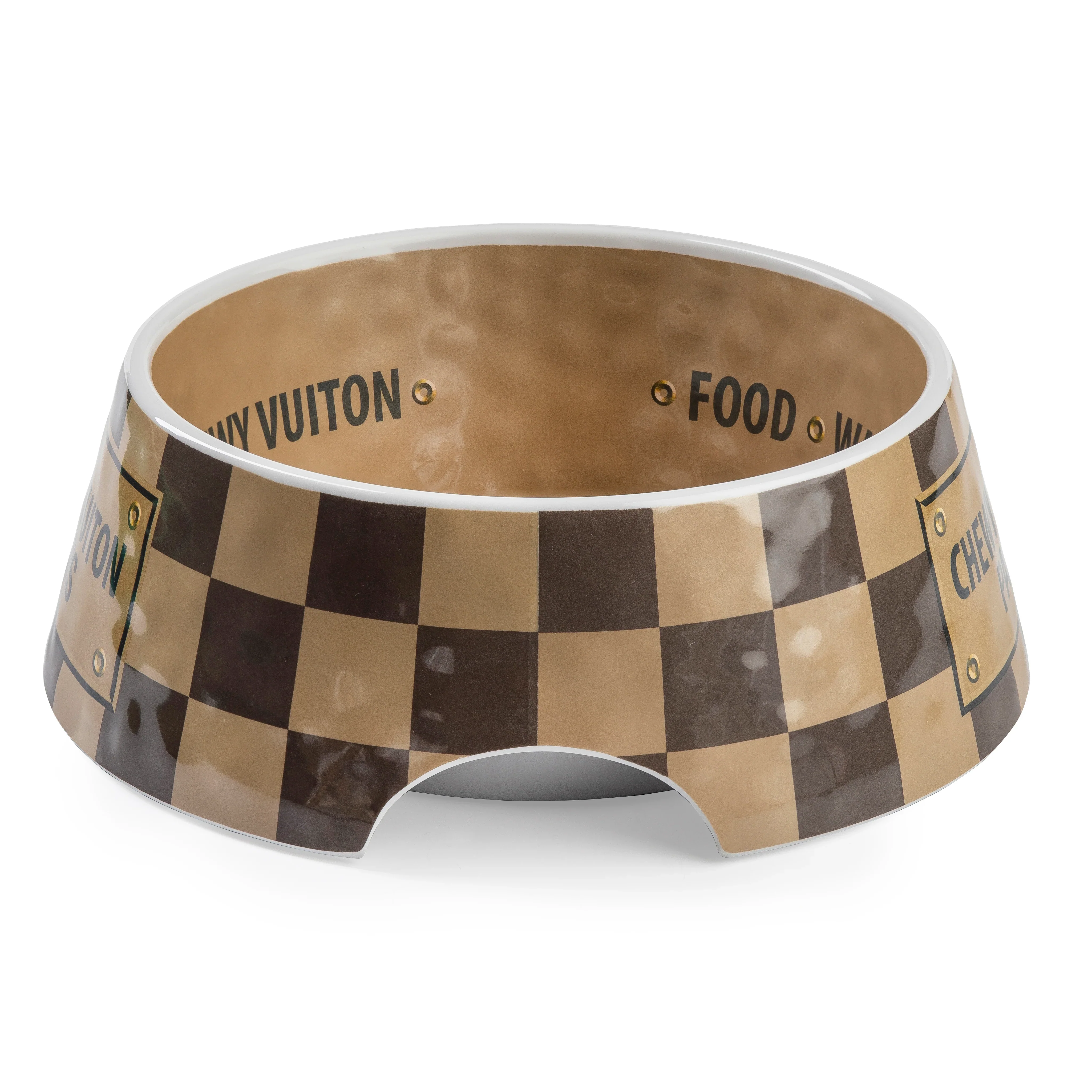 Haute Diggity Dog Designer Inspired Pampered Pooch Checker Chewy Vuiton Bowl - Medium - Image 2