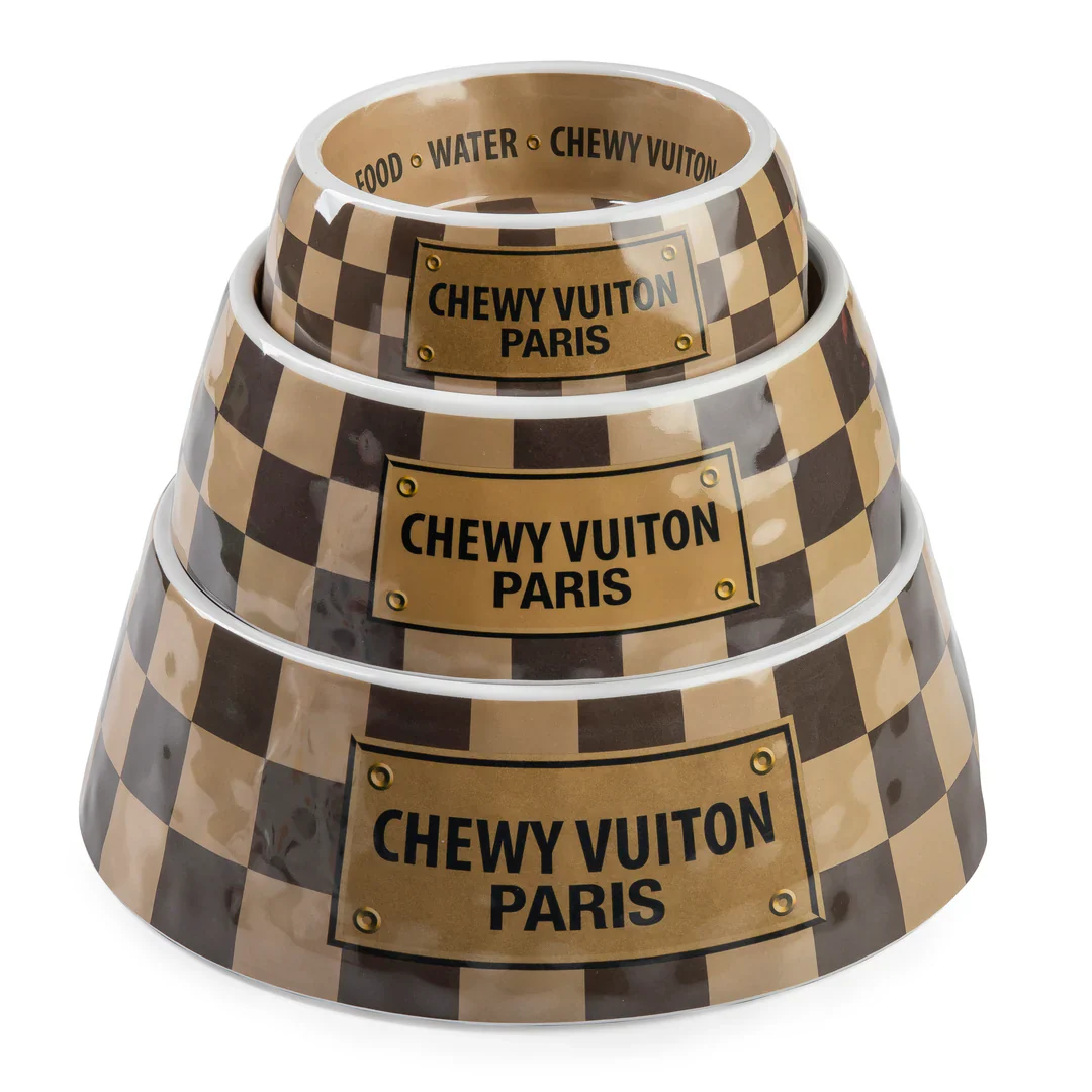 Haute Diggity Dog Designer Inspired Pampered Pooch Checker Chewy Vuiton Bowl - Small - Image 4