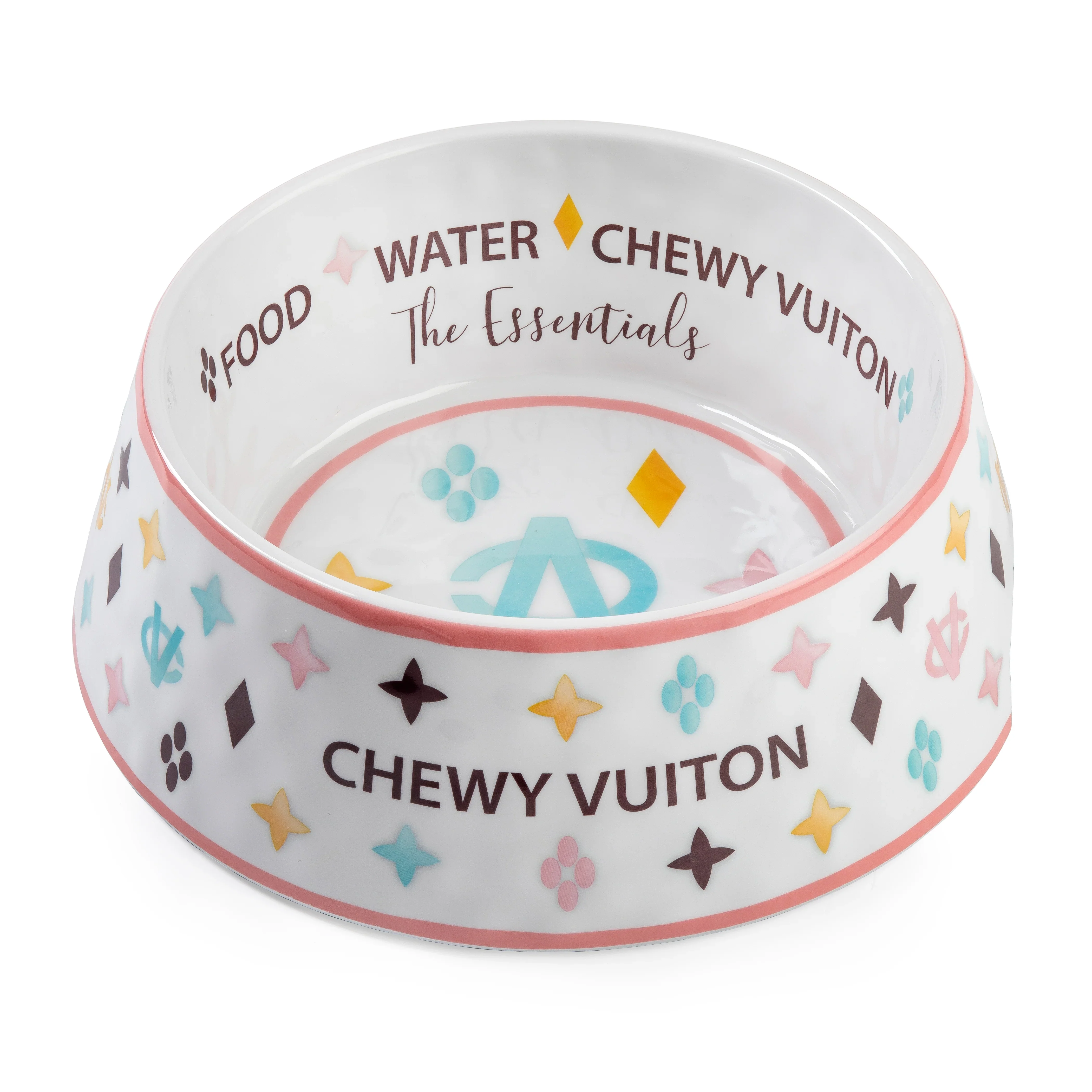 Haute Diggity Dog Designer Inspired Pampered Pooch White Chewy Vuiton Bowl - Large