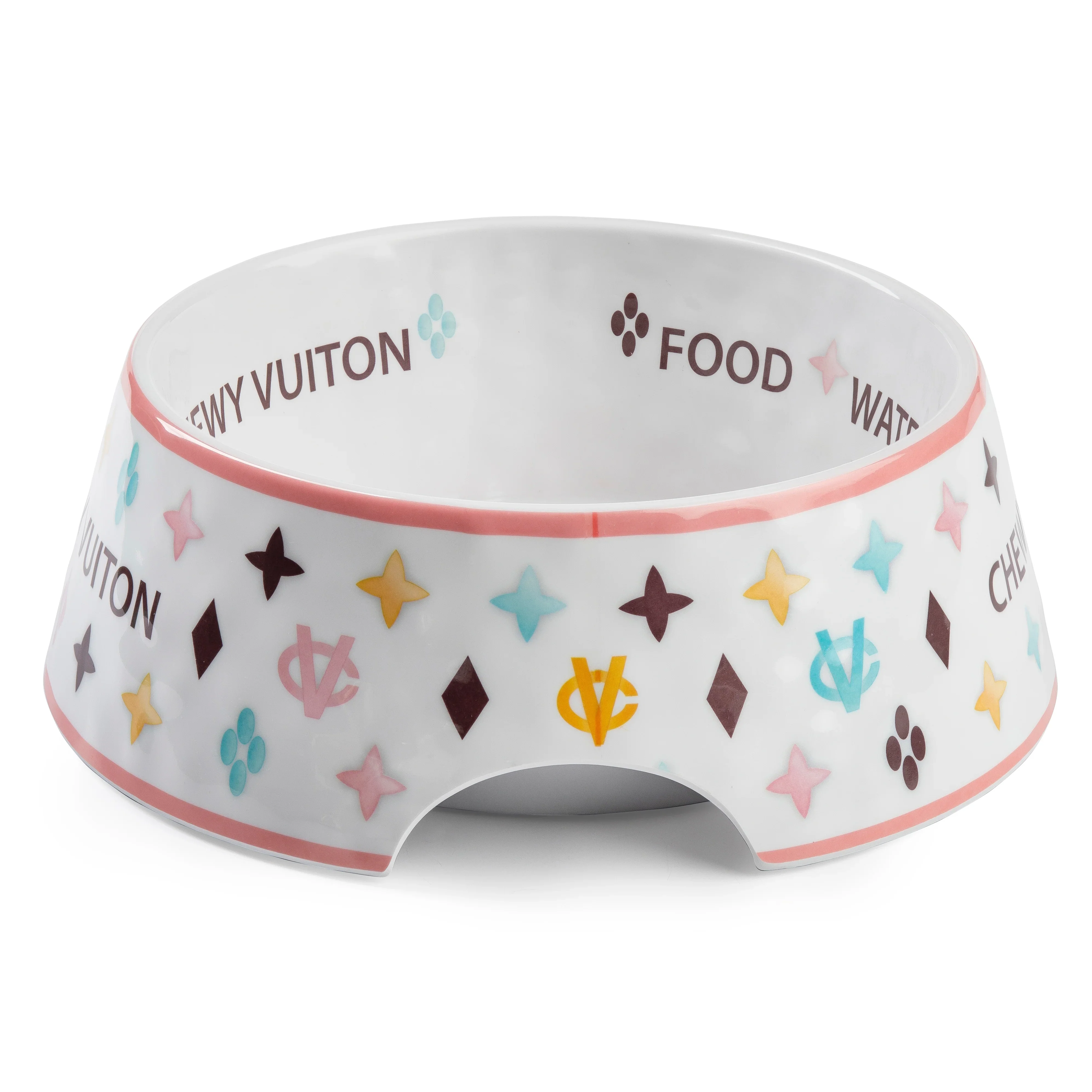 Haute Diggity Dog Designer Inspired Pampered Pooch White Chewy Vuiton Bowl - Large - Image 2