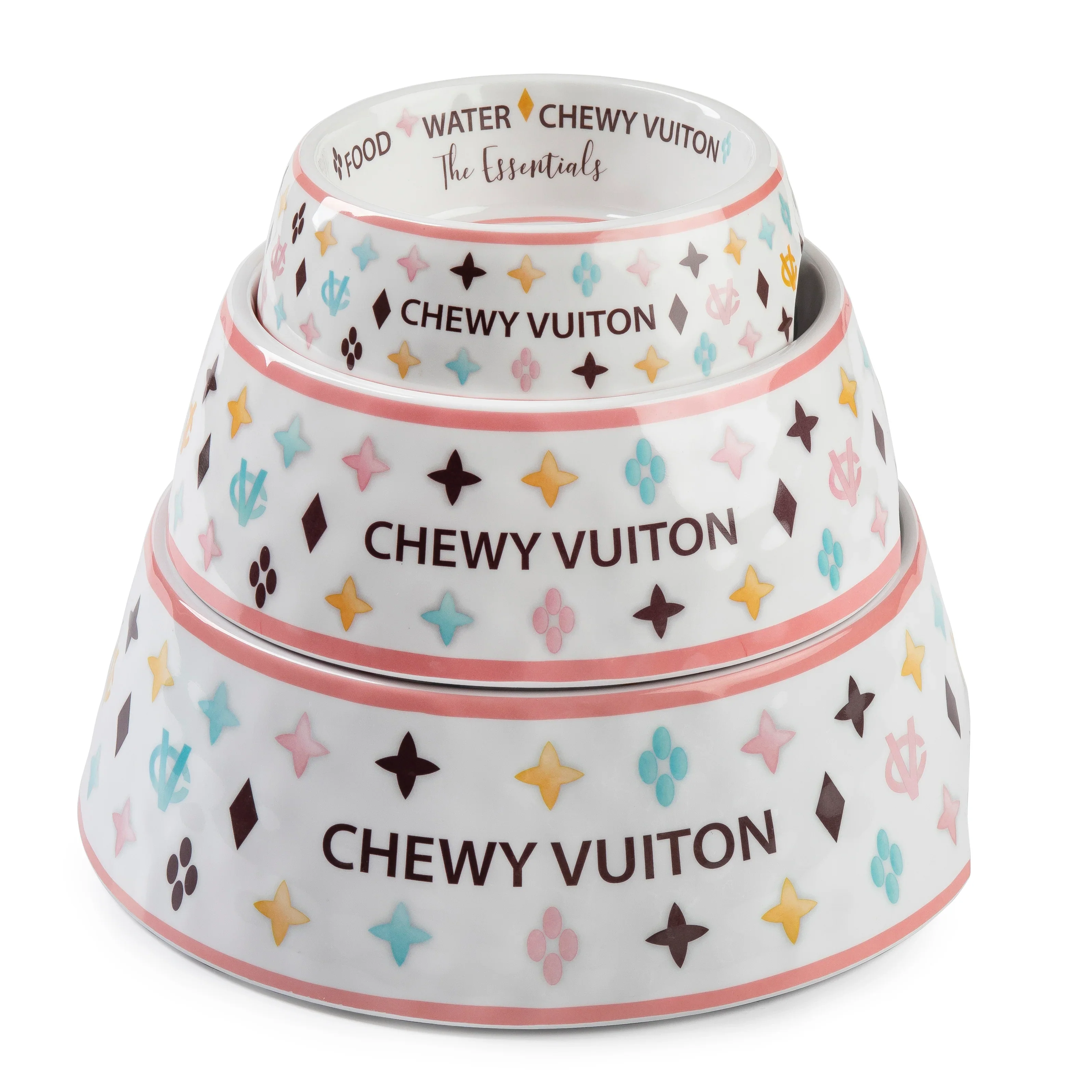 Haute Diggity Dog Designer Inspired Pampered Pooch White Chewy Vuiton Bowl - Large - Image 4