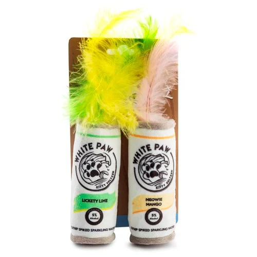 Haute Diggity Dog Designer Inspired Plush Kitty Toy – White Paw – Mango & Lime
