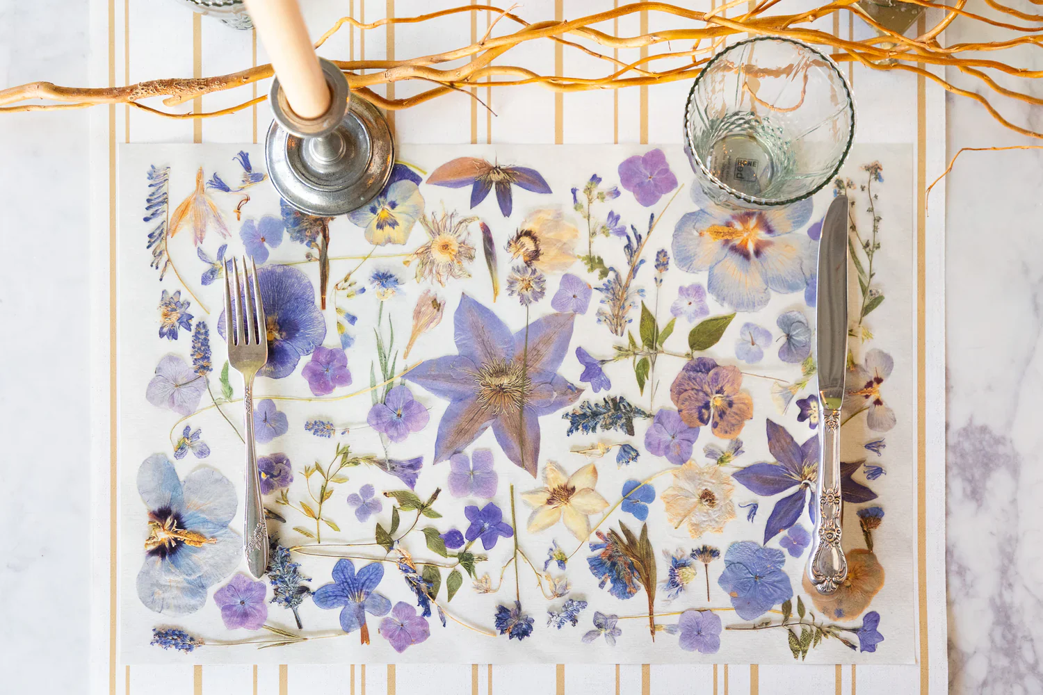 Hester & Cook Paper Placemats - Periwinkle Pressed Petals – Pack of 18 - Image 2