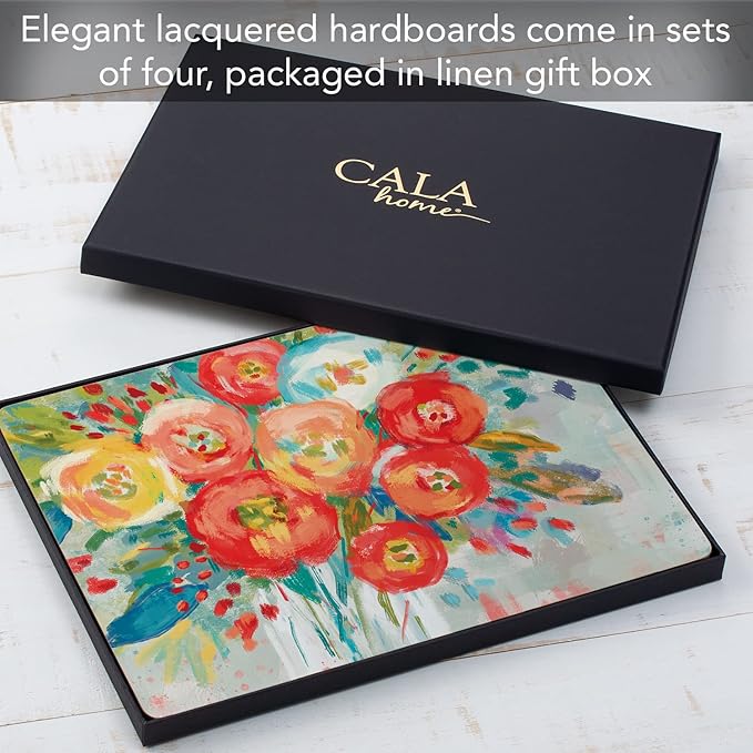 Highland Home Hardboard Cork-Backed Placemats – Coral Floral – Set of 4 - Image 4