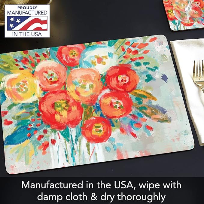 Highland Home Hardboard Cork-Backed Placemats – Coral Floral – Set of 4 - Image 5