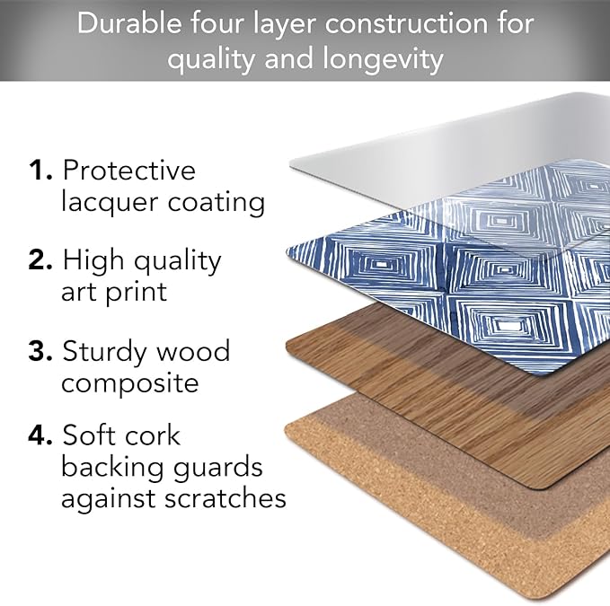 Highland Home Hardboard Cork-Backed Placemats – Indigo Diamond – Set of 4 - Image 2