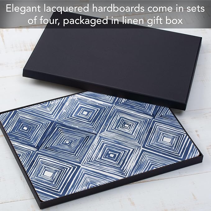 Highland Home Hardboard Cork-Backed Placemats – Indigo Diamond – Set of 4 - Image 3
