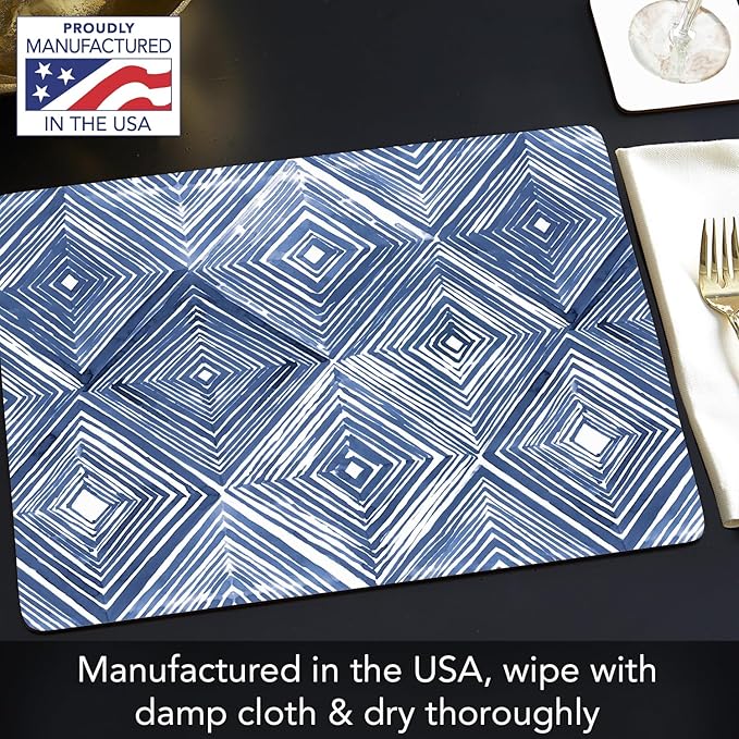 Highland Home Hardboard Cork-Backed Placemats – Indigo Diamond – Set of 4 - Image 4