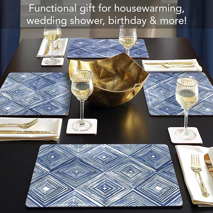 Highland Home Hardboard Cork-Backed Placemats – Indigo Diamond – Set of 4 - Image 5