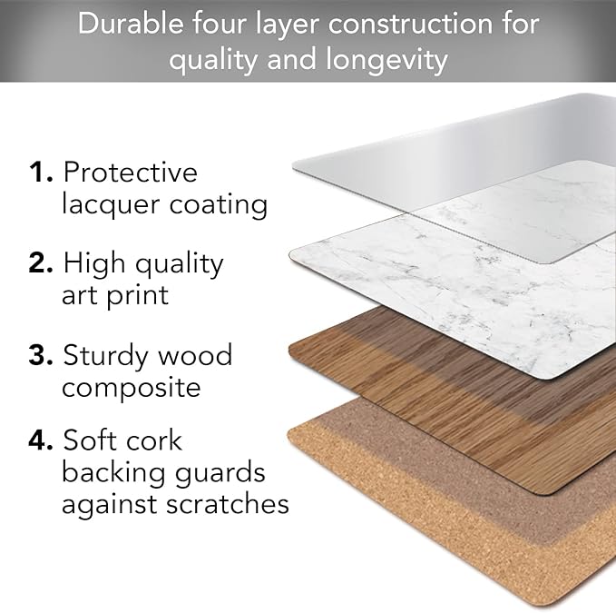 Highland Home Hardboard Cork-Backed Placemats β White Marble β Set of 4 - Image 2