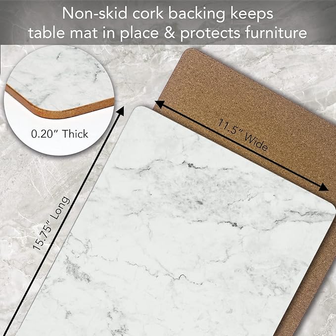 Highland Home Hardboard Cork-Backed Placemats β White Marble β Set of 4 - Image 3