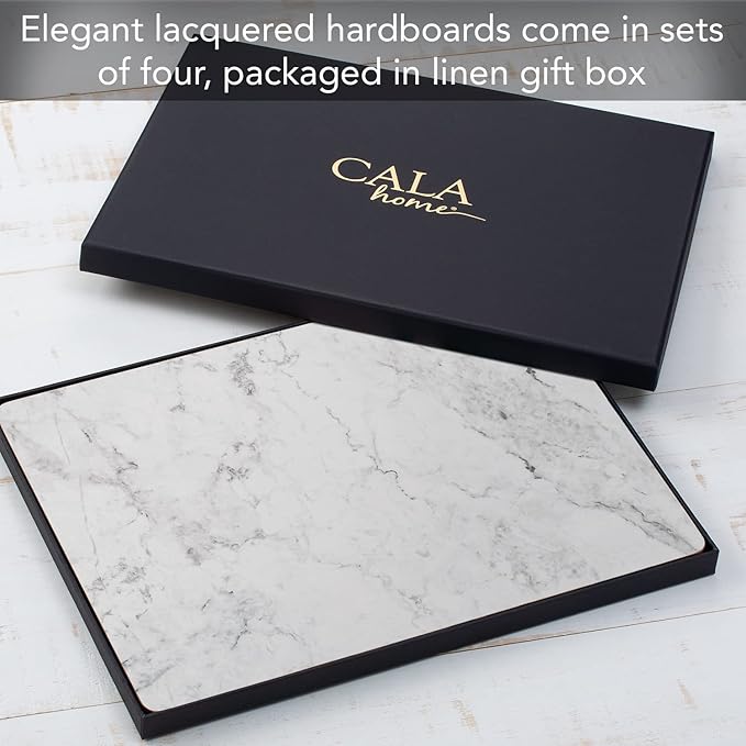 Highland Home Hardboard Cork-Backed Placemats β White Marble β Set of 4 - Image 4