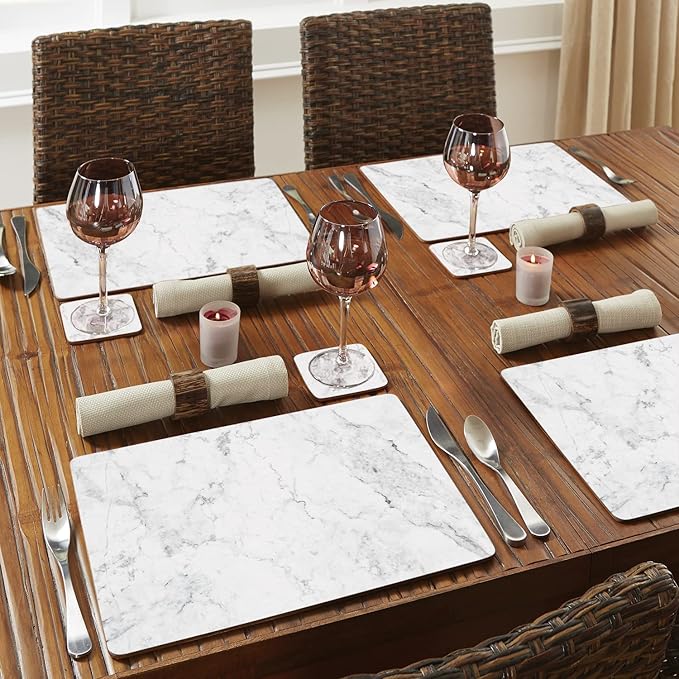 Highland Home Hardboard Cork-Backed Placemats β White Marble β Set of 4 - Image 5